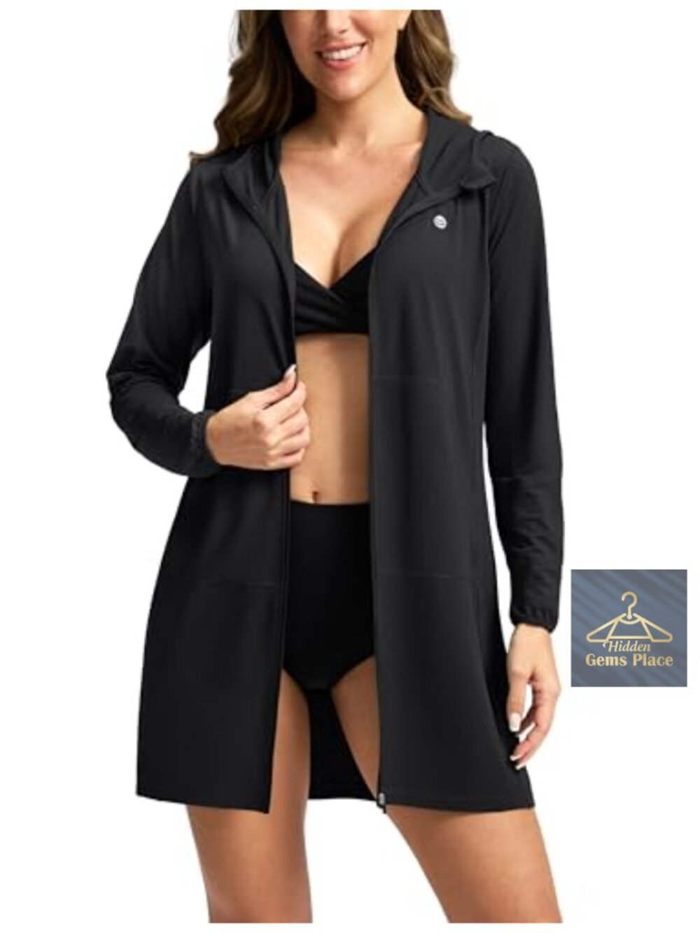 Women's UPF 50+ Sun Protection Long Sleeve Full Zip Hooded Swim Cover Up